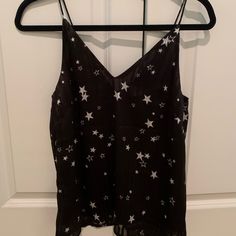 Never Worn Black Star Print Top For Spring, Black Tops With Star Print For Spring, Black Star Print Tops For Spring, Star Print Tops For Night Out In Spring, Summer Tops With Star Print For Night Out, Black White, Womens Tops, Tank Tops, Black And White