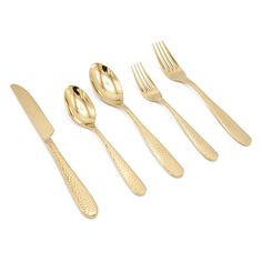 five pieces of goldware with forks and spoons