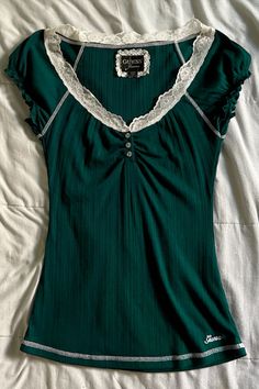 Dark Green Top, Michelle Trachtenberg, Y2k Tops, Uni Outfits, Cute Fit, Green Top, Lace Tops