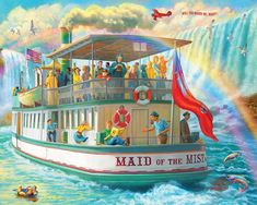 the maid of the mist boat is full of people