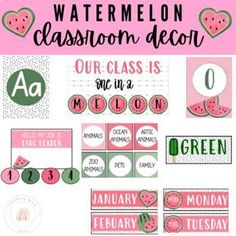 watermelon themed classroom decor with pink and green accents