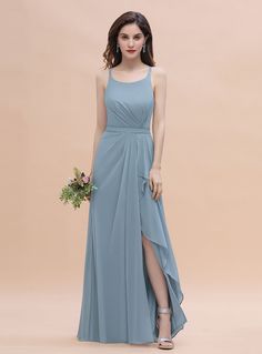 a woman wearing a blue bridesmaid dress