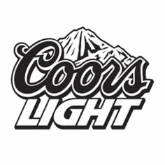 the coors'light logo is shown in black and white, with mountains behind it