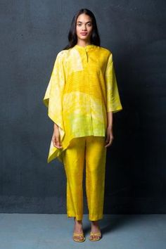 Lemon and light yellow draped shirt tunic with geometric abstract print. Paired with printed pant.
Component: 2
Pattern: Printed
Type Of Work: Abstract,Geometric
Neckline: Mandarin
Sleeve Type: Long
Fabric: Dupion Silk
Color: Yellow
Other Details: 
Abstract print
Occasion: Work - Aza Fashions Cotton Suit Designs, Co Ords Outfits, Silk Pant, Diy Clothes And Shoes, A Line Kurta, Yellow Abstract, Simple Pakistani Dresses, Dupion Silk, Silk Tunic