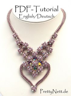 a necklace made out of purple beads on a white mannequin with the words pdf - tutor english / deutsch