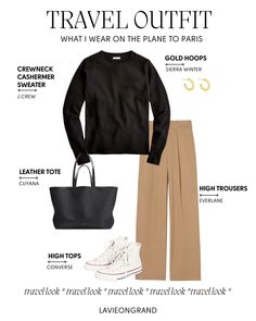 Jean Travel Outfits, Elegant Plane Outfit, Florida Business Trip Outfits, Work Travel Outfit Plane, Plane Wear Travel Outfit Ideas, Business Travel Outfits Woman Classy, Parisian Travel Outfits, Elevated Travel Outfit, Sophisticated Travel Outfits