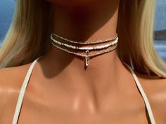 Silver Choker Crystal Choker Beaded Choker Boho Choker | Etsy White Choker Necklace, Pulseras Kandi, Girlfriend Necklace Gift, Boho Choker Necklace, Baguette Diamond Necklace, White Choker, Dainty Diamond Necklace, Diy Collier, Bridal Choker