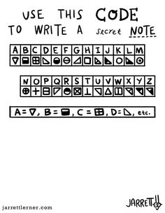 a handwritten text with the words use this code to write a secret note on it