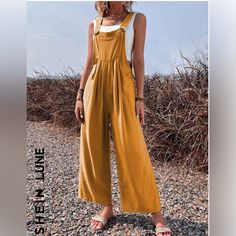 Shein Lune Solid Pocket Overall Jumpsuit Without Tank Top Size Small 4. Mustard Yellow. Brand New No Tags. Mustard Jumpsuit Outfit, Flowy Overalls, Yellow Outfits For Women, Yellow Overalls, Mustard Jumpsuit, Teal Jumpsuit, Mustard Yellow Top, Native Gardens, Chambray Romper