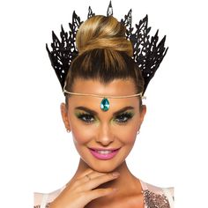 Beautifully detailed design makes this crown truly unique! Black half-crown shape can be worn in the back or in the front and an elastic band spans the gap. A beautiful sparkling jewel is centered on the band adding more sparkle! King And Queen Crowns, Glitter Crown, Costume Themes, Halloween Costume Accessories, Golden Glitter, Princess Costume, Queen Crown, Crown Design, Diy Mask