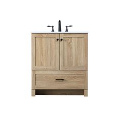 a bathroom vanity with two faucets on the top and one sink below it