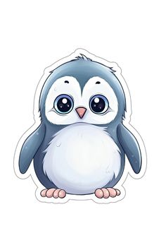 a cartoon penguin with big eyes sitting down