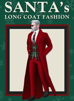 santa's long coat fashion is featured in this christmas card with an image of a man wearing a suit and tie