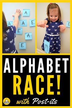 the alphabet race with post - it notes is fun for kids to practice letter recognition