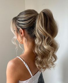 Cute Updo For Bridesmaid, Hoco Hair Inspo Ponytail, Formal Hairstyles For Long Hair Blonde, Buns For Homecoming, Bridal Shower Hair Ponytail, Birthday Hairstyles Blonde Hair, Mid Pony Prom Hairstyles, Partly Up Hairstyles, Slick Wedding Hairstyles