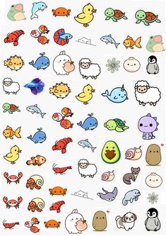 an assortment of cartoon animals and fish stickers on a white background with the words, i