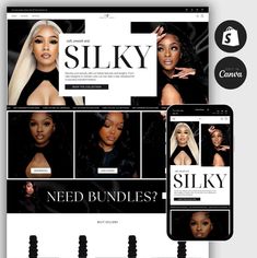 the website for silky hair is displayed on two phones and an iphone with it's screen