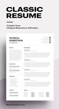 a clean and modern resume template with minimal lines on the bottom, in black and white