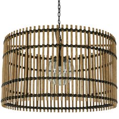 a bamboo chandelier hanging from a chain