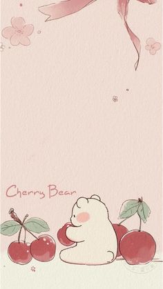 a card with an image of a bear and cherries