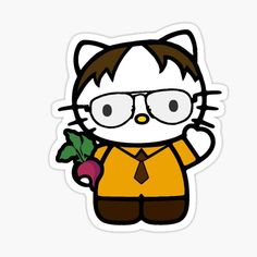 a cartoon cat wearing glasses and holding a radish in its hand sticker