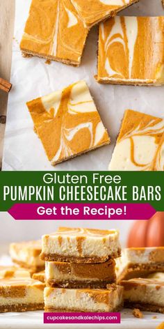 gluten free pumpkin cheesecake bars with text overlay