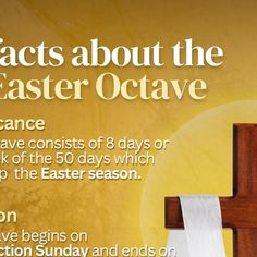 a cross with the words, acts about the easter octave and an orange background