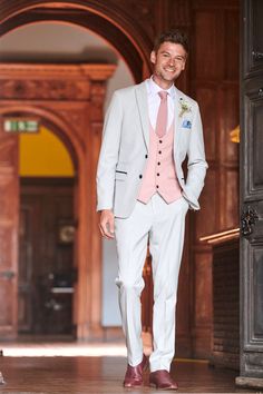 With its neutral colour and slim fit, this stylish men's three piece suit is ideal for a Spring/Summer wedding. Laden with a subtle Prince of Wales style check it embodies classic formalwear and refinery. The mix-and-match waistcoat is the perfect way to change up your look or to style your groomsmen and match the bridesmaids. Waistcoat also available in a double-breasted option. Model wears size 38R blazer, 38R waistcoat & 32R trousers. Features Slim fit Single-breasted waistcoat Prince of Wale Pink Waistcoat, Wedding Suit Ideas, Groom's Suit, Cream Stone, Check Blazer, Spring Summer Wedding, Check Suit, Checked Suit, Velvet Accents