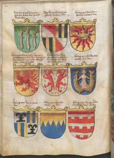 an old book with several coats of arms on it