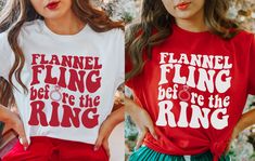 These flannel fling bachelorette shirts would be perfect for a mountain, camping, cabin, or flannel fling bachelorette. Choose from the white bride shirt or the red bridesmaid tees. ♥ Shirts are unisex sizing and true to size (order a size up for an oversized look) ♥ 100% cotton RETURNS/CANCELLATIONS: I do not accept order cancellations, returns or exchanges. If your item is received in a flawed or damaged condition, please message me with pictures and I will work with you to fix the issue. I do Party Cabin, Flannel Fling Before The Ring, Mountain Bachelorette Party, Cabin Bachelorette, Mountain Bachelorette, Winter Tees, Red Bridesmaids, White Bride, Bach Party