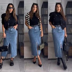 Skirt Outfit Ideas Winter, Denim Skirt Winter Outfit, Jeans Skirt Outfit Winter, Long Denim Skirt Outfit Ideas, Denim Skirt Outfit Winter, Denim Skirt Outfit Ideas, Long Denim Skirt Outfit, Stylish Denim Skirt, Denim Skirt Outfit