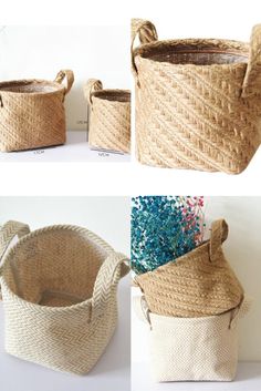 BOHO BRAIDED JUTE COTTON LINEN BASKET  - chicbohostyle Weaving Linen, Toy Baskets, Linen Basket, Macrame Wall Hanging Decor, Linen Weaving, Linen Baskets, Rustic Baskets, Boho Soul, Fruit Baskets