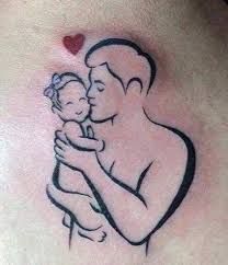 a drawing of a man holding a baby in his arms with a heart on it