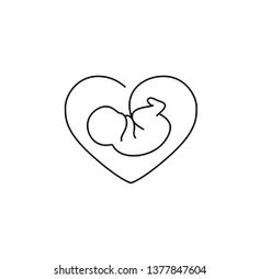 the outline of a heart with a baby in it on a white background is drawn by hand