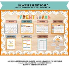 the parent board for parents and their children is shown in this printable poster, which includes