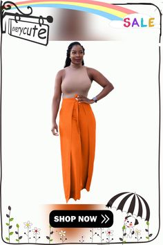 High Waist Lace Up Loose Straight Wide Leg Pants High Waist Orange Bottoms, Orange Non-stretch High-waisted Pants, Straight Wide Leg Pants, 1 Million, Leg Pants, Wide Leg Pants, Womens Bottoms, High Waist, Wide Leg