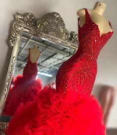 Red Floor-length Organza Dress, Red Organza Floor-length Dress, Red Fitted Organza Gown, Red Organza Evening Dress For Prom, Red Embellished Organza Dress, Red Gown For Pageant During Prom Season, Red Sequined Ball Gown, Elegant Red Gown For Pageant, Red Sequin Dress For Pageant