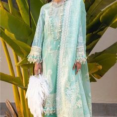 New3 Piece Pakistani Dress Salwar Sanasafinaz Xl Elegant Naqshi Dupatta For Spring, Elegant Naqshi Kurta For Spring, Elegant Naqshi Lawn Suit For Spring, Elegant Spring Lawn Suit With Naqshi Detail, Elegant Spring Lawn Suit With Naqshi, Spring Bollywood Dresses With Dabka Work, Bohemian Long Sleeve Lawn Suit For Wedding, Elegant Long Sleeve Lawn Suit For Summer, Elegant Long Sleeve Summer Lawn Suit