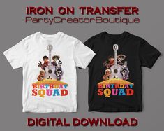 two t - shirts with the title'iron on transferer party creator boutique '