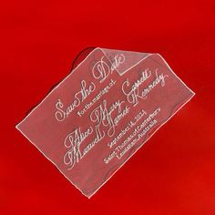 an acrylic wedding card with the words save the date on it