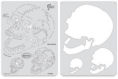 the stencil set is designed to look like a skull and has been cut out into