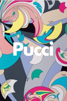 the cover of pucci magazine, featuring colorful abstract designs and text on black background