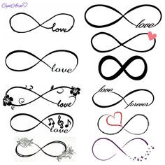 different types of love tattoos with hearts and words on them, including the word love