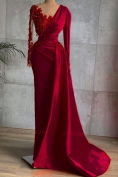 Red Prom Dresses 2023, Prom Dresses 2023, Red Prom Dresses, Mermaid Evening Gown, Evening Dresses With Sleeves, Long Sleeve Prom, Satin Long Sleeve, Long Sleeve Evening Dresses, Red Prom