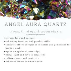 Find out more information about Angel Aura Quartz's on my website. Follow the link for more details. Ethically sourced crystals are available for sale there as well! Don't forget to subscribe to our newsletter Aura Quartz Meaning, Quartz Meaning, Witch Things, Healing Rocks, Aura Healing, Natural Philosophy, Witch Stuff