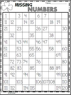 the missing numbers worksheet for children to practice number recognition and addition skills in their handwriting