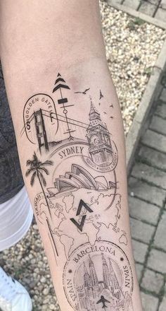 Unique & Cute Travel Tattoo Ideas For Women Traveler Tattoos, Watercolor Bike, Tattoos Gothic, Men Adventure, Best Friend Couple, Tattoos Creative, Thumb Tattoos