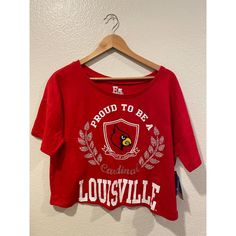 Women’s Louisville Cardinal Short Sleeve Cropped Oversize T-Shirt Size: Large New With Tags I Ship Orders Out Next Day (Excluding Sundays), So Expect A Quick Delivery! Don't Hesitate To Ask Any Questions You May Have I Answer Most Questions Within The Hour! Red Graphic Print Tops For College, University Red Cotton Tops With Letter Print, Red Relaxed Fit Top For College, University Red Cotton Top With Letter Print, Red Letter Print Tops For College, University Red Crew Neck Top For School Spirit, Casual Red Tops For Game Day, Red Short Sleeve Top For College, Red Graphic Print Top For School Spirit