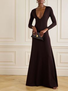 Winter Wedding Guest Formal Dress, Chic Fall Style, Tom Ford Dress, Tom Ford Clothing, Floral Dresses Short, Cashmere Dress, Dress Flats, Swimsuit Dress, Brown Dress