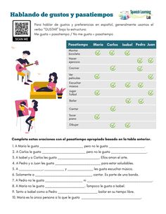 a spanish language worksheet with pictures of people sitting in chairs and reading books